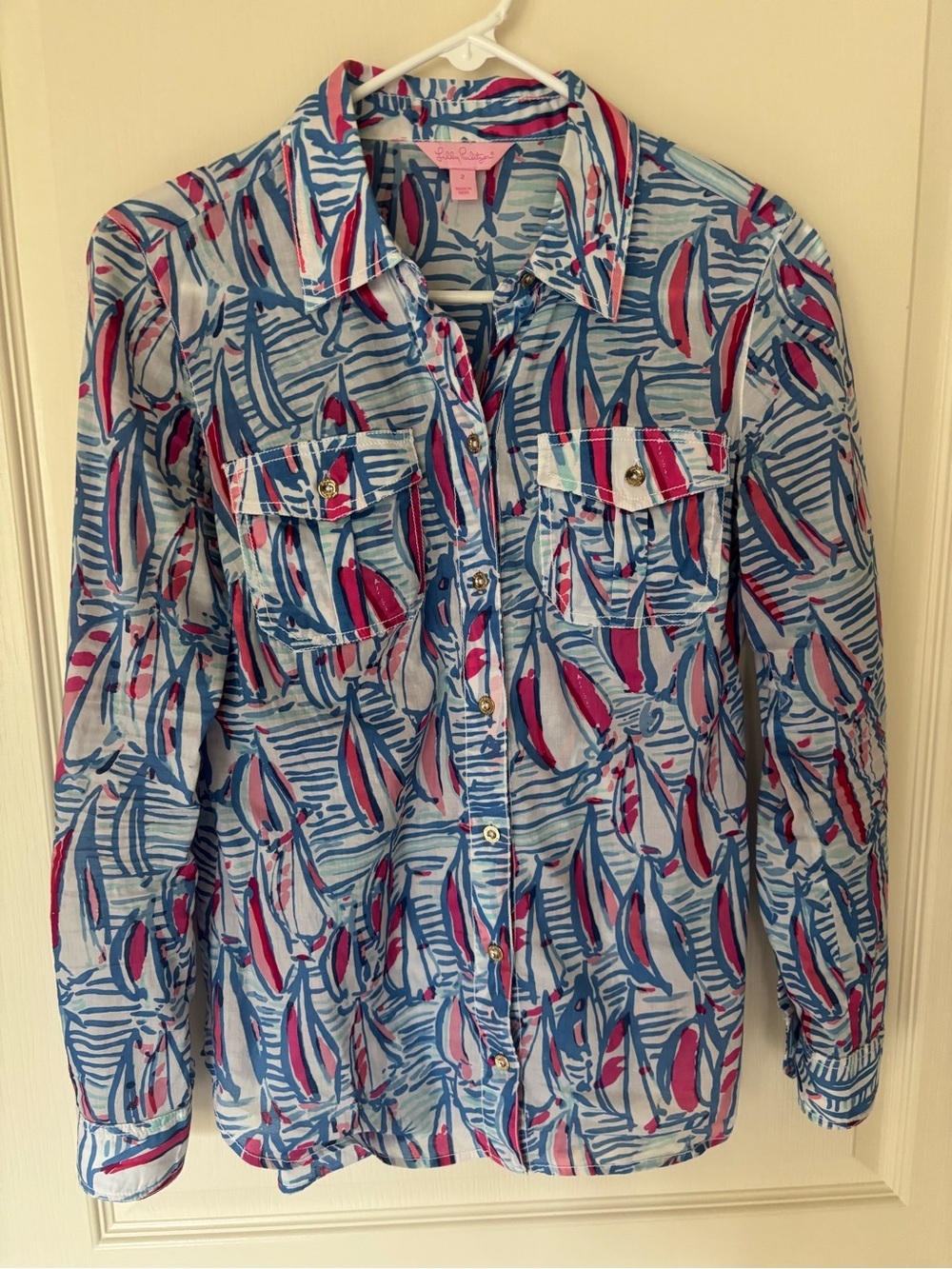 Lilly Pulitzer Women’s Blue & Pink Sailboat Button-Down Shirt